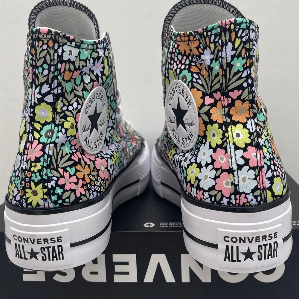 Converse Floral Platform High Top Sneakers - Black with Pastel Flowers